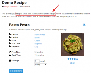 Demo recipe with WP ultimate recipe plugin